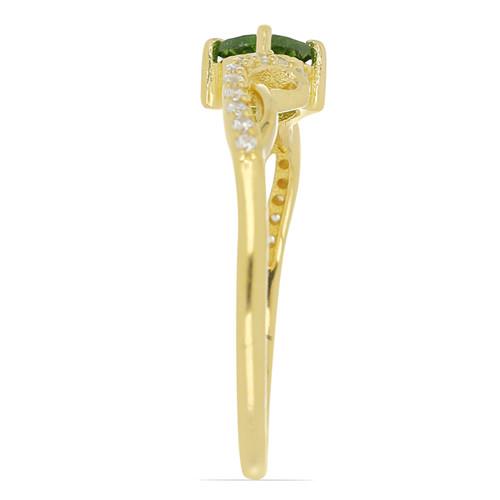 BUY 14K GOLD NATURAL CHROME DIOPSIDE GEMSTONE CLASSIC RING WITH WHITE DIAMOND